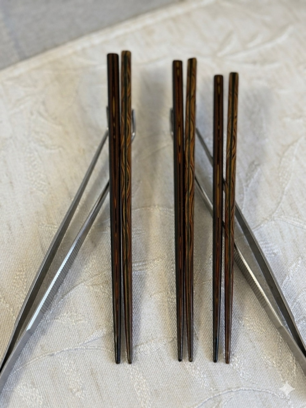 Set of 6 Mid-Century Style Faux-Wood Pattern Japanese Resin 9” Chopsticks
